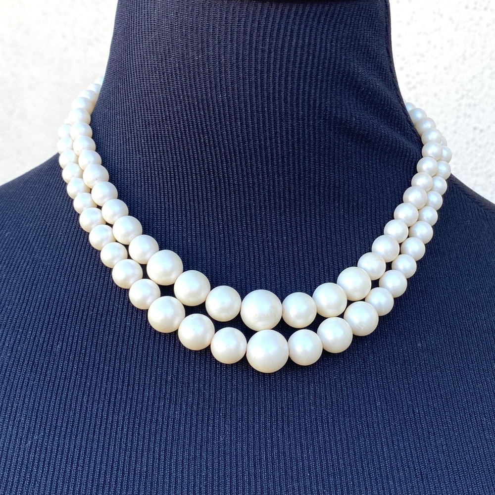 Nordstrom faux Pearl necklace gradient beads ivory double strand adjustable vtg - Picture 5 of 7